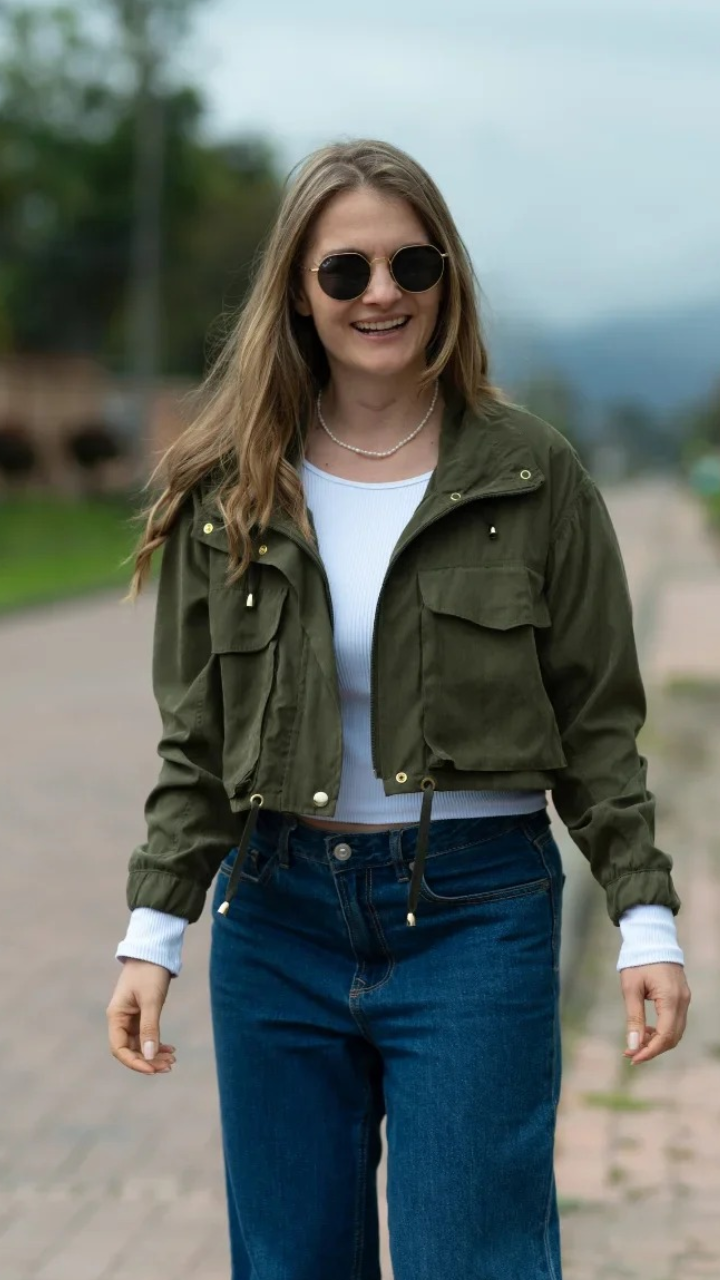 Chaqueta Mónaco, dril, verde militar, S,M, L, XL, $170