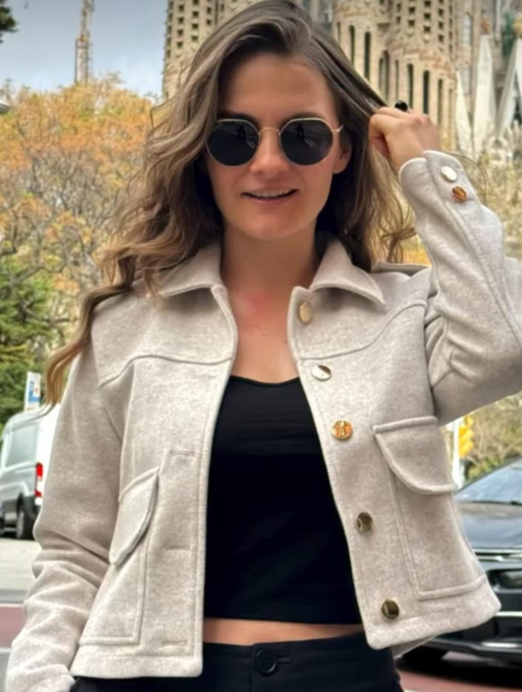 Chaqueta Salzburgo, tejido tipo paño, beige, S, M, L, XL, $160