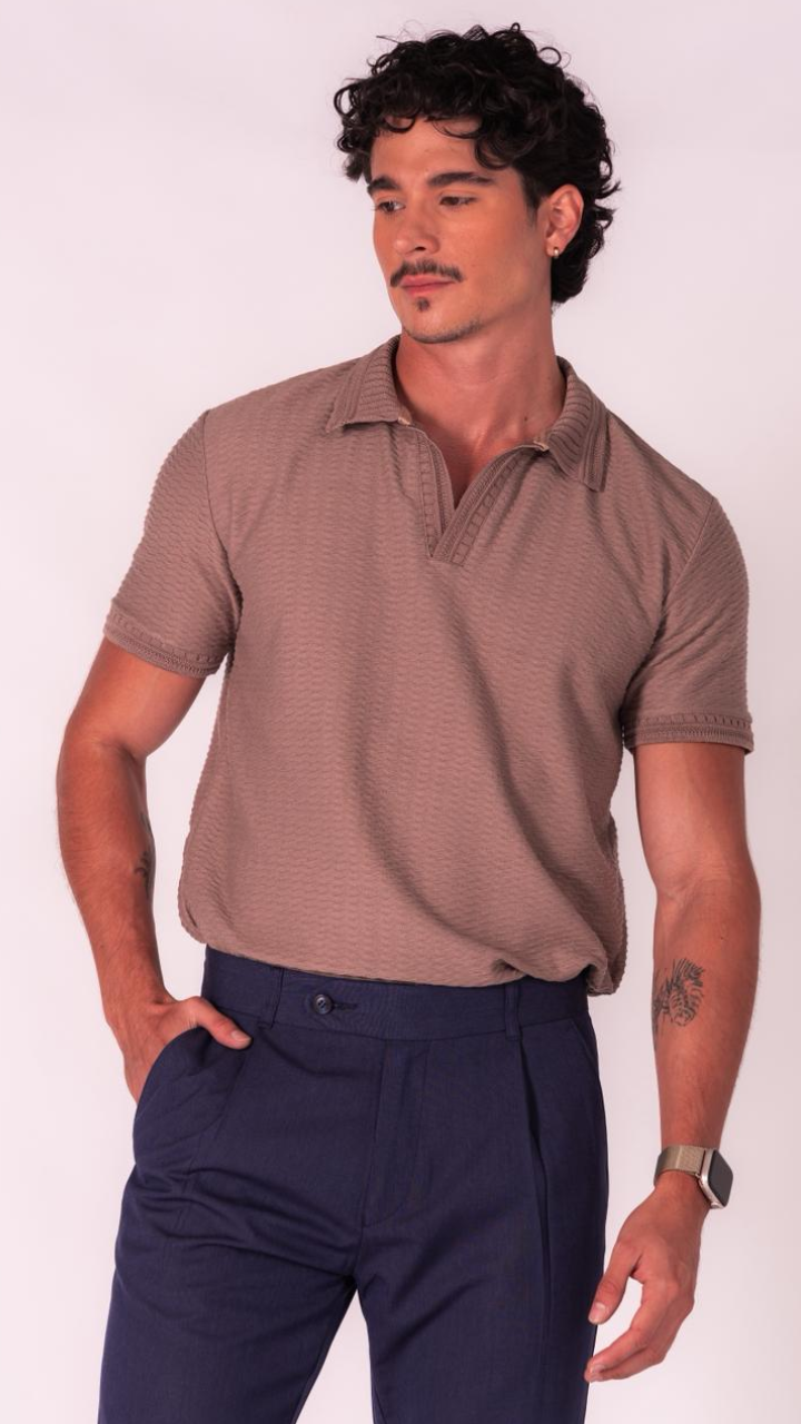 Polo Austin Ondas, tela texturizada, moka, foto 1, S, M, L, XL, $90
